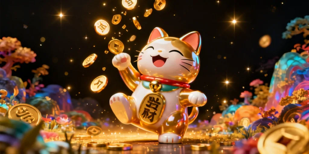 ภาพแสดงฟรีสปินและโบนัสในเกม ลัคกี้เนโกะ แมวกวักนำโชค