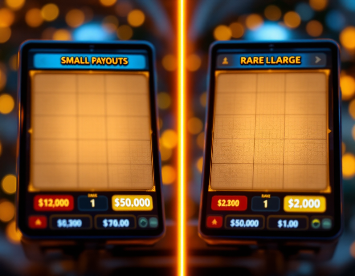 Split-screen comparison showing two different game interface layouts side-by-side, one with frequent small payouts (left)