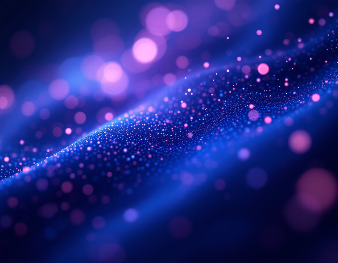 Abstract visualization of random number generation: blurred digital particles and light streaks flowing across dark