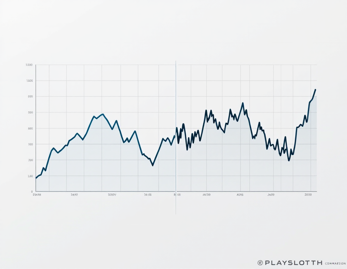 Split-screen comparison visualization: left side showing stable, steady line graph; right side showing volatile, jagged line